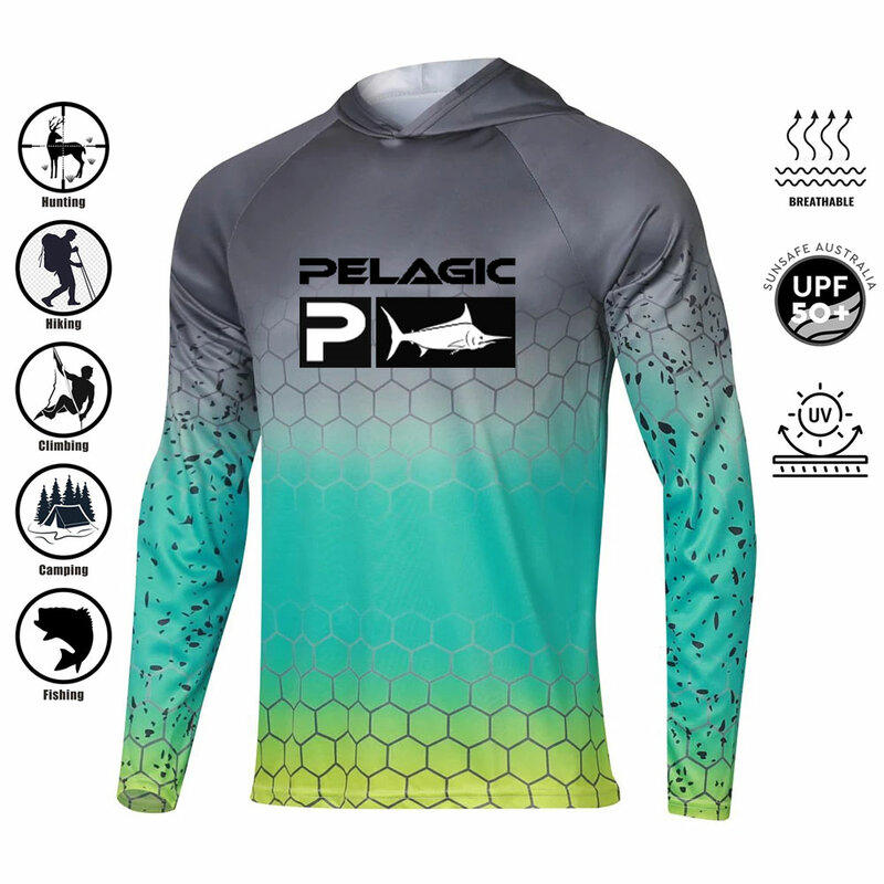 Pelagic Fishing Shirt Hooded Large Size Uv Protection Man Outdoor Camouflage Moisture Wicking Jersey Pelagic Fishing Apparel top