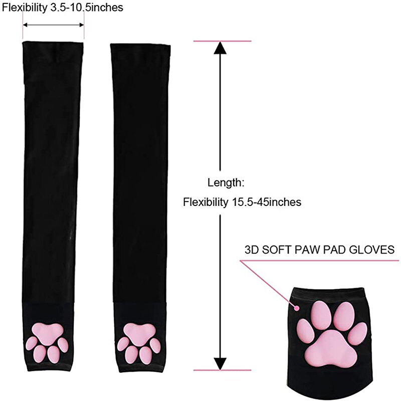 1Pair Cat Claw Sun Protection Sleeves Women Girls Cute Fingerless Cat Paw Pawpads Gloves Lolita Cosplay Halloween Party Mittens