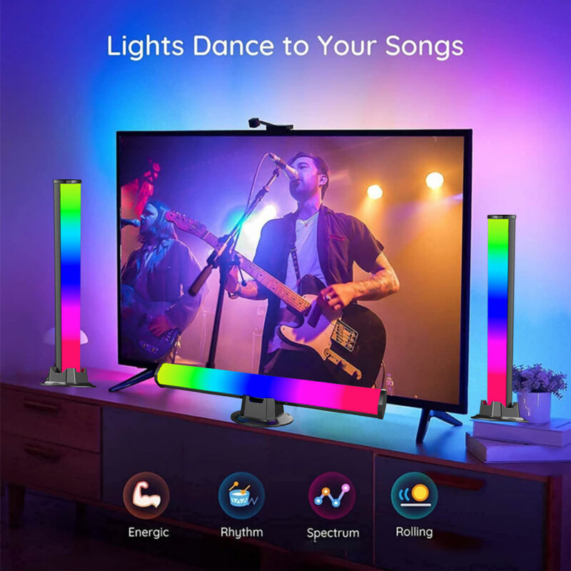 مصباح LED ذكي سيمفونية للتحكم في الصوت مصباح RGB إيقاع موسيقى محيطي مع تحكم بتطبيق للتلفزيون وحساب الألعاب ديكور سطح المكتب