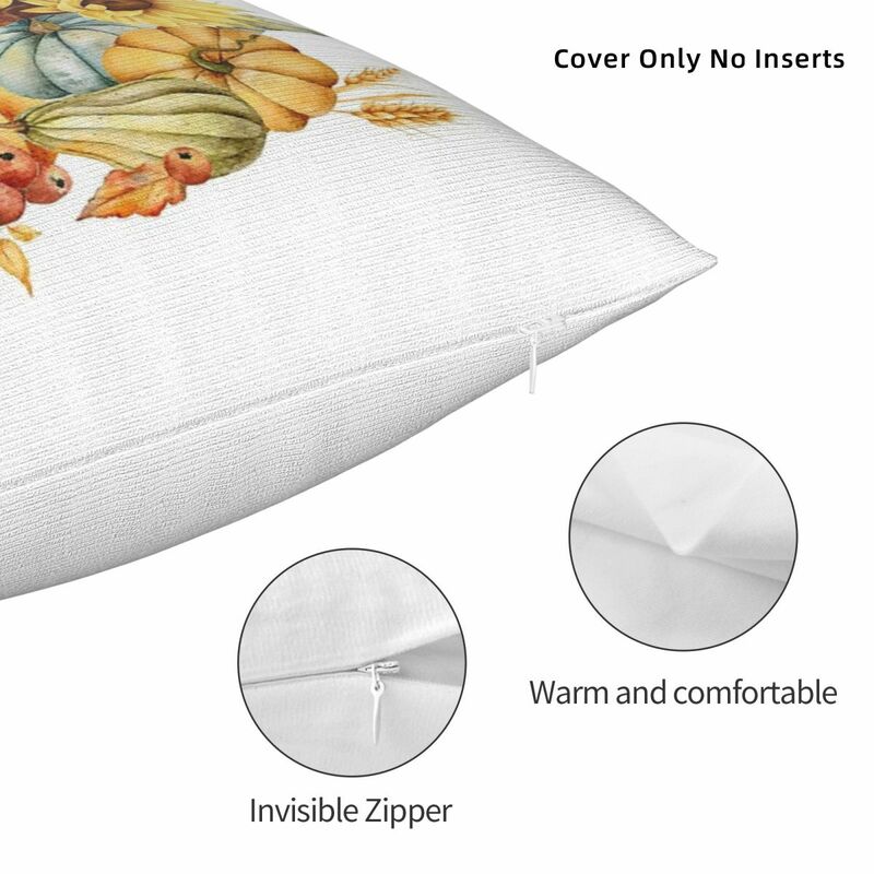 Funda de almohada cuadrada de Acción de Gracias, cubierta de cojín con cremallera decorativa, cómoda, para el hogar y el dormitorio