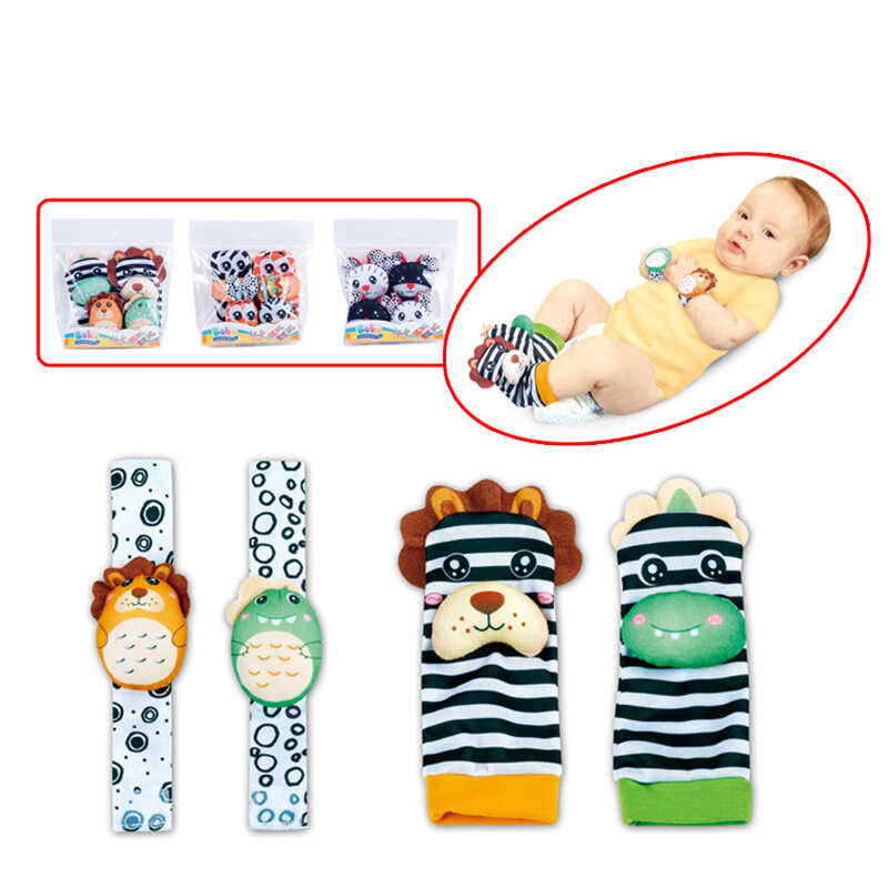 1 Set Foot Socks Hand Wrist Bells Baby Toys  0-12 Months Rattles Educational Toys Kids Cartoon Animals Kids Toys Newborn Gift