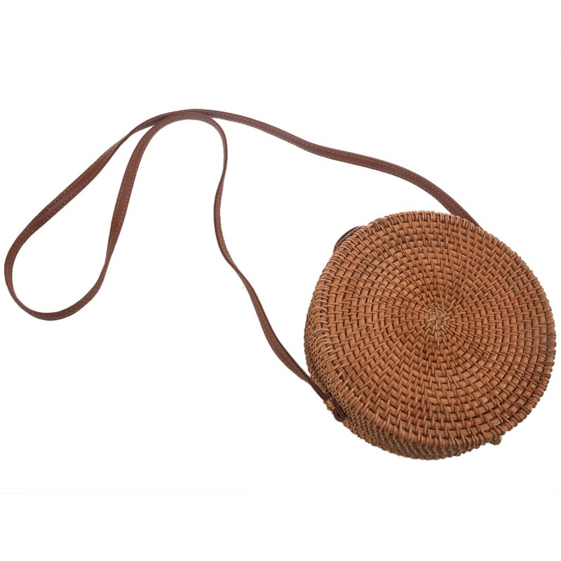 女性のための丸い籐のバッグ,ボヘミアンスタイルのハンドバッグ,手織り