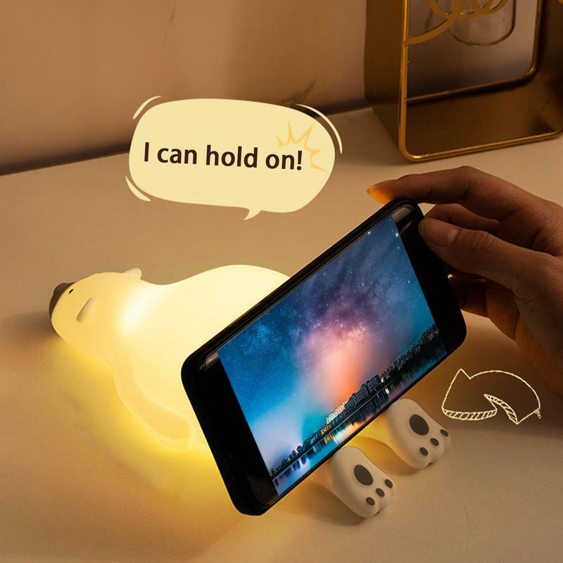 Silicone Bear Night Light para meninos e meninas, USB Recarregável, Squishy, Regulável, Preguiçoso, Animal, Nightlight