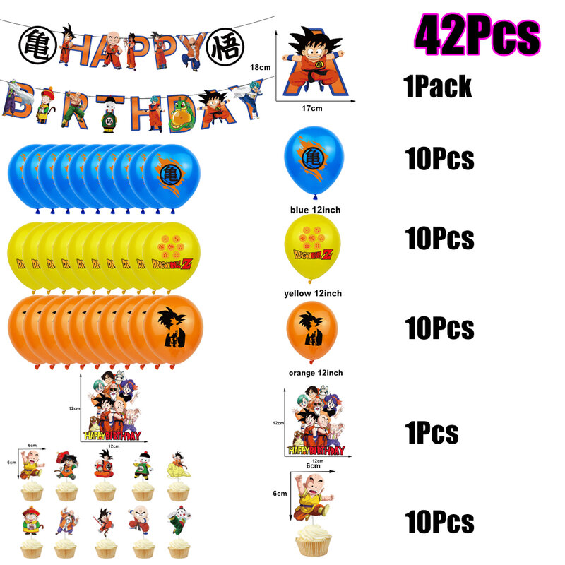 Dragon Ball Son Goku balon pesta ulang tahun persediaan spanduk kue Topper anak laki-laki pesta Baby Shower DIY hadiah dekorasi acara