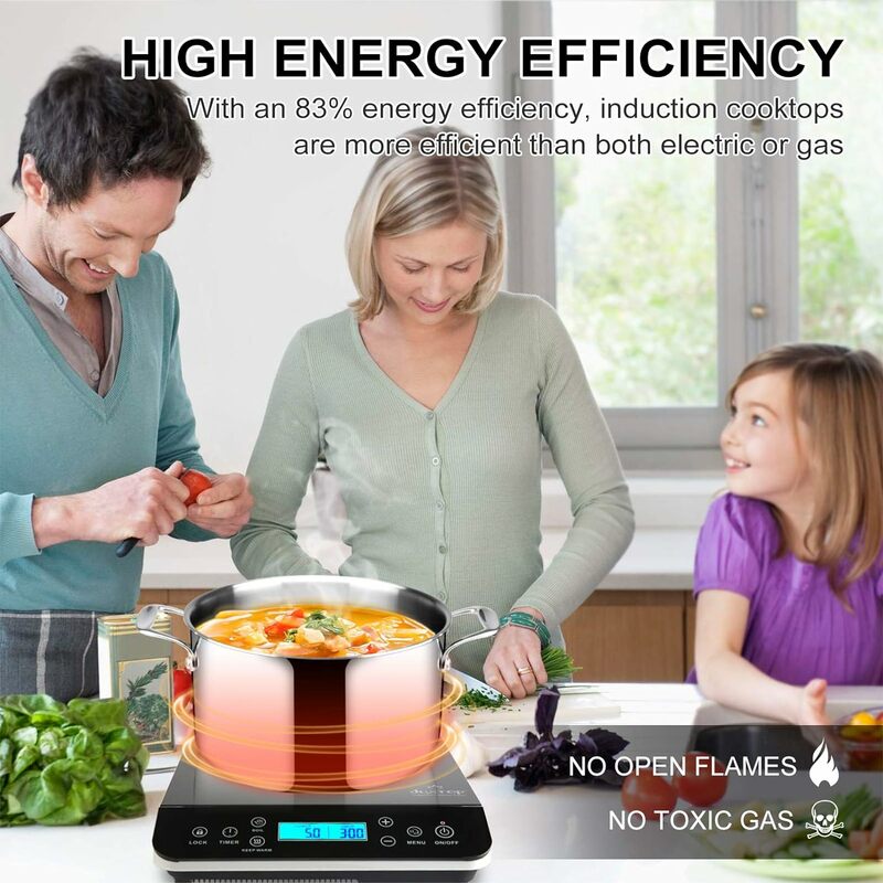 Table de cuisson portable à induction, plaque chauffante à induction avec capteur LCD tactile 1800 Watts, argent 9600LS/BT-200DZ