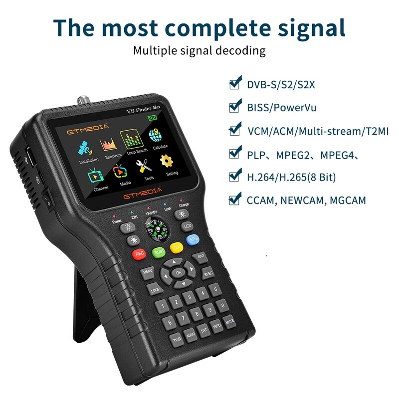 Новинка V8 Finder Max Спутниковый прибор для обнаружения сигнала телефон/S2/S2X H.264/H.265 (8 бит) спутниковый локатор 4,3 дюймов HD официальные аксессуары
