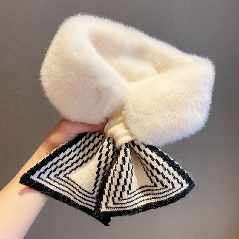 Pluszowy szalik ze sztucznego futra królika na zimę ciepły, ocieplony, jednolity kolor chustka szal do opatulania się dziewczynek
