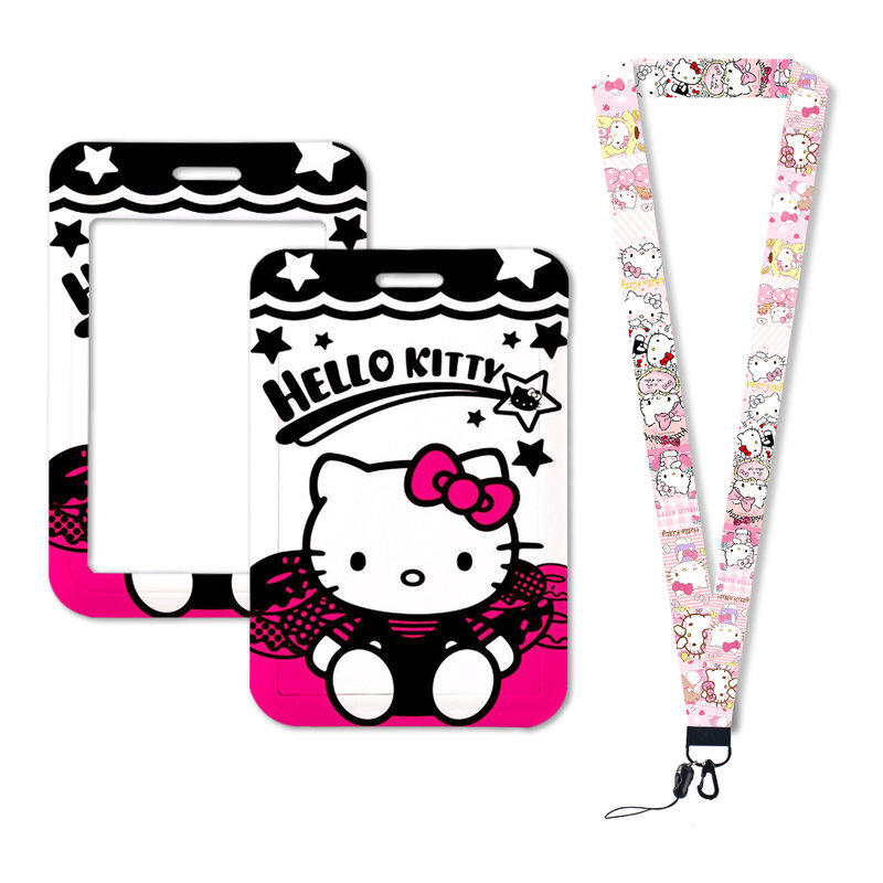 W Students Cartoon Children Anime Hello Kitty Card Holder Access Control Card Holder KT Cat Bus Subway Protective Cover