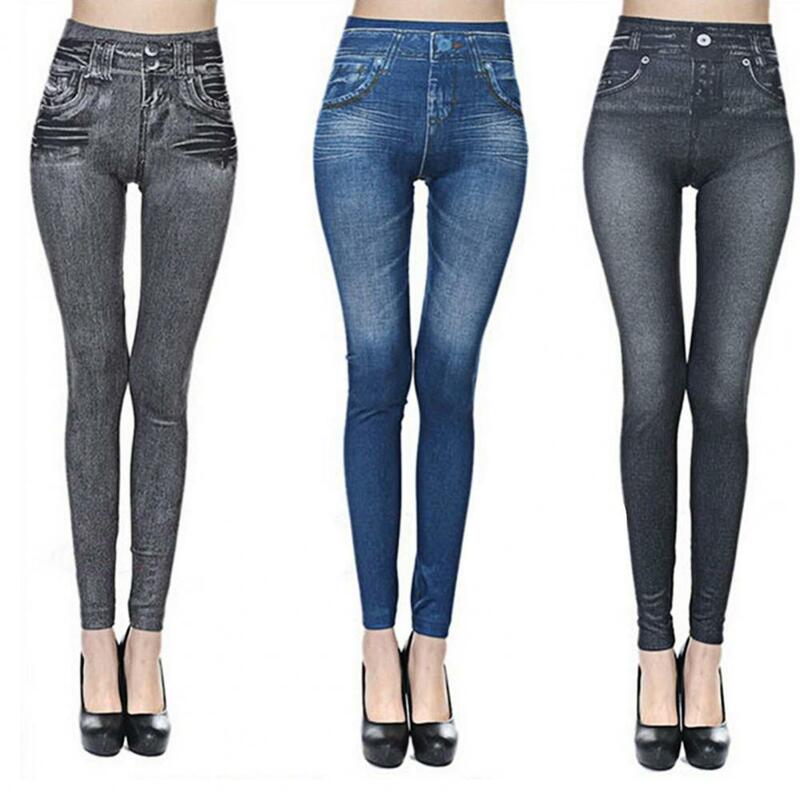 Популярные брюки с несколькими карманами, приятные для кожи джинсовые брюки, брюки-карандаш с высокой талией и принтом
