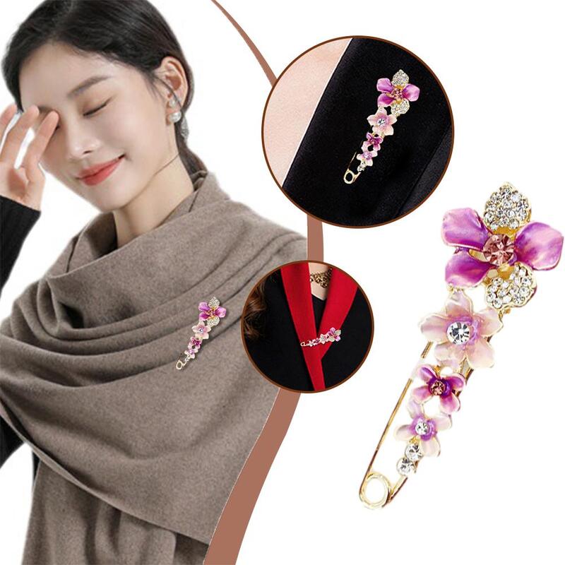 Versatile scialle fiore spilla moda elegante lucido vestiti Pin mantello risvolto accessorio di cristallo vestito gioielli chiusura scialle W9C1
