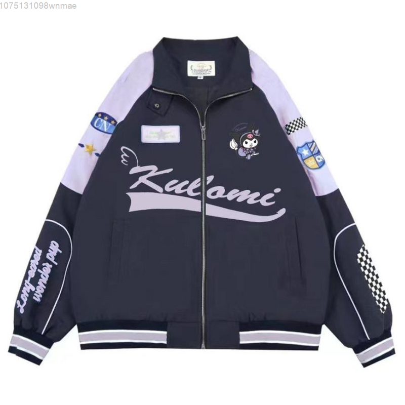 Jaquetas Sprint para motociclistas femininas, casaco e calça Sanrio Kuromi Cinnamoroll American Streetwear, design moderno, com zíper solto
