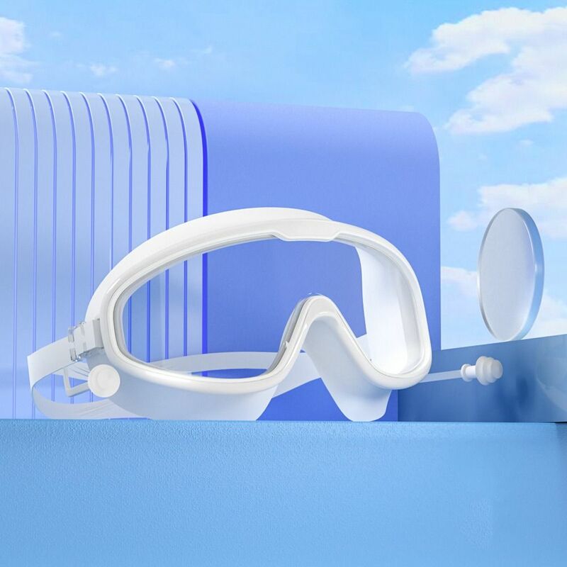 نظارات السباحة الإطار الكبير ، عرض واسع مع سدادات الأذن ، شفافة ، مقاوم للماء ، لحمام السباحة وحمام السباحة