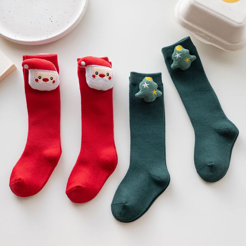 Носки до колен для новорожденных девочек, модные рождественские носки, эластичные длинные носки-трубы для младенцев, малышей