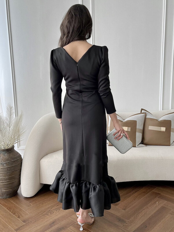 Vestidos de Noche negros para niñas, traje de lujo recto con cuentas para cóctel, novedad de 2024