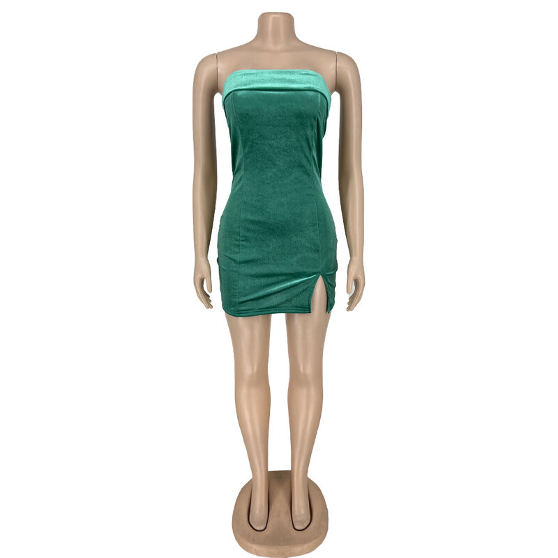 BKLD-Vestido feminino sexy de veludo sem alças, roupas de boate, vestidos de festa monocromáticos, moda outono e inverno, 2020