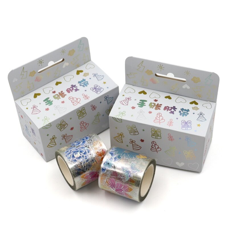 Custom, gold foil masking waterproof washi tape custom printing decorative cute kawaii washi tape kiss cut sticker roll