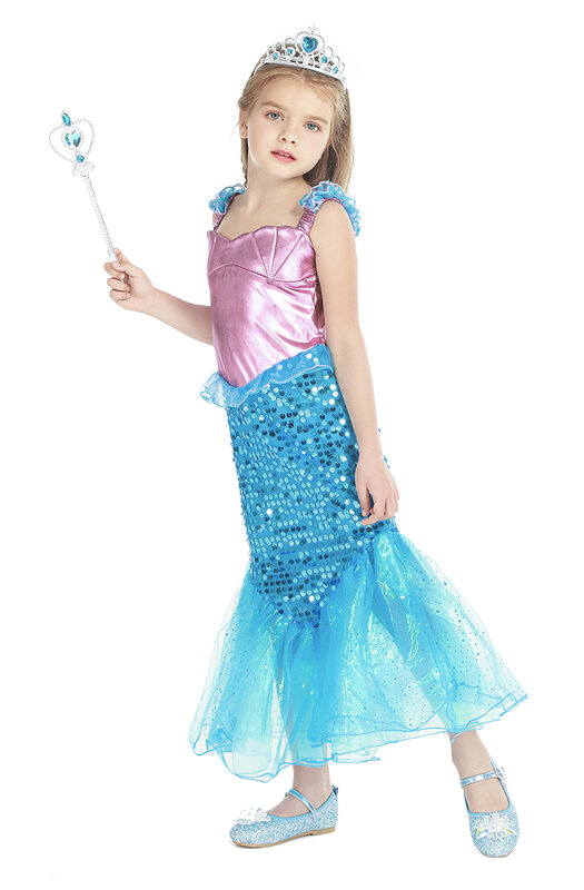 Jurebecia-Disfraz de sirena para niña pequeña, traje de princesa, accesorios de lentejuelas, juego de simulación, regalo de cumpleaños y Halloween