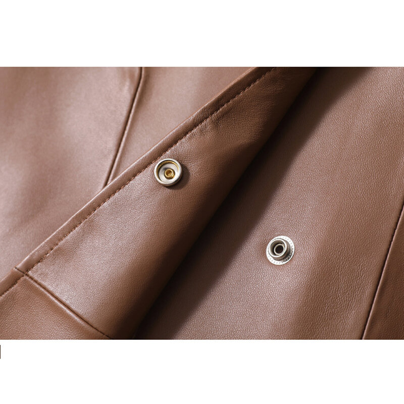 Julypalette Genuine Leather Jackets Coats For Women Medium Length Black Brown Belt Trench Coats 2023 New Lady Sheepskin Outwear