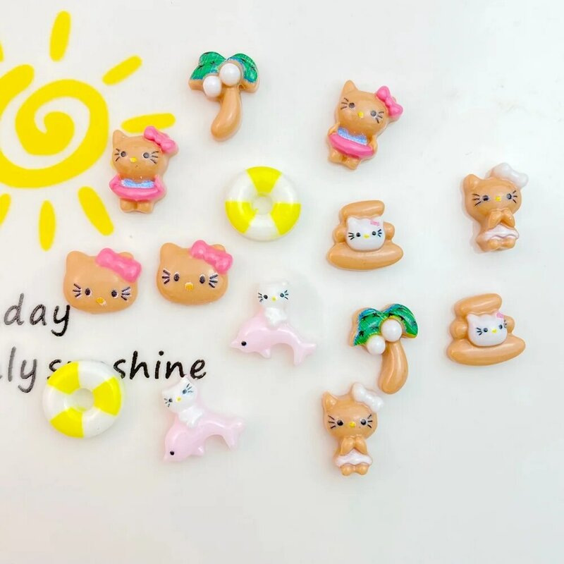 50Pcs New Cute Resin Mini Little Beach Cat Series Flat Back Manicure Parts Embellishments For Hair Bows Accessories