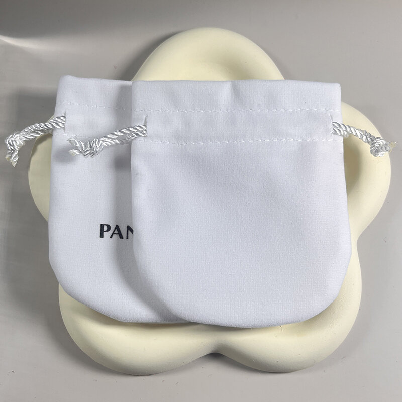 New20/100 buah lot tas flanel kantong untuk jimat manik-manik gelang asli wanita cocok perhiasan hadiah tas putih kemasan luar PanDora