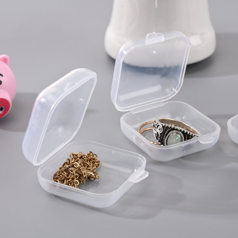 Mini cajas pequeñas cuadradas de plástico transparente, estuche de almacenamiento de joyas, contenedor de acabado, caja de pastillas pequeña, caja de tapones para los oídos