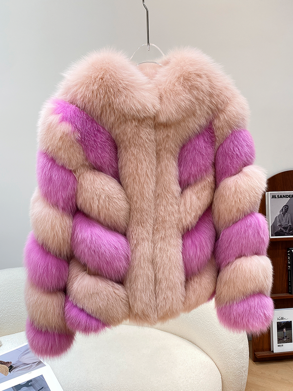 New fur integrated short whole fox fur coat