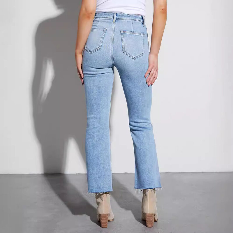 Женские Эластичные флисовые прямые брюки Xintang, вырезанные и потертые джинсы, новинка 2024