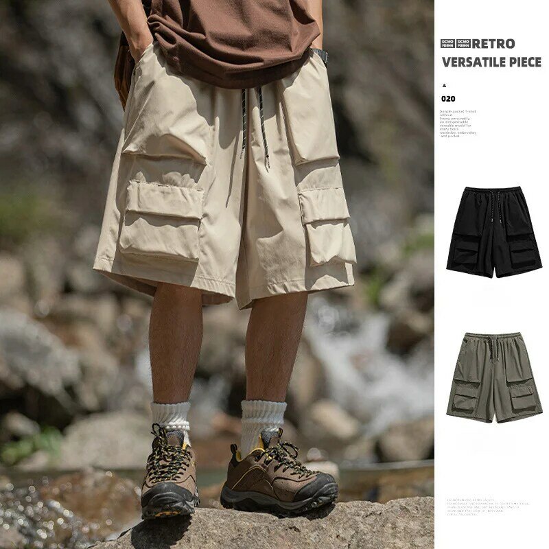 3D Large Pocket Work Shorts for Men's Summer New Straight Loose Casual Split Pants cargo shorts basketball shorts