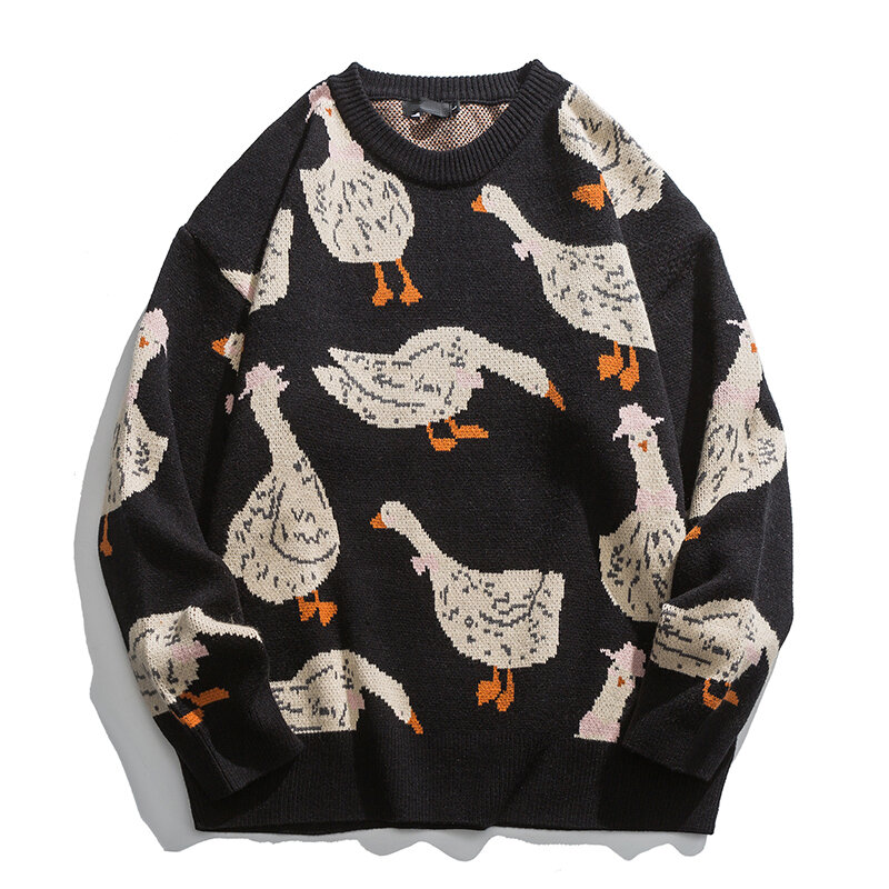 2023 new Harajuku Casual o-collo Oversize Top Streetwear maglione lavorato a maglia giapponese uomo Cartoon Animal Duck Goose Print Pullover