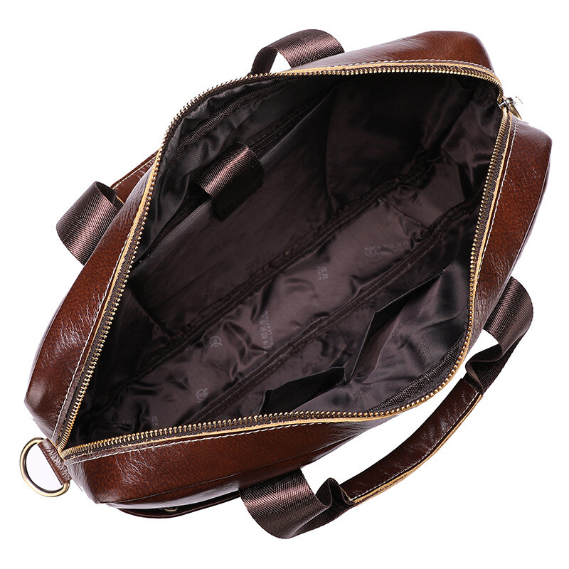 BULLCAPTAIN Classic Leather Men Briefcase For Lawyers 14inch Laptop Handbag Ipad Large Vintage Business Male Messenger Bag Brown