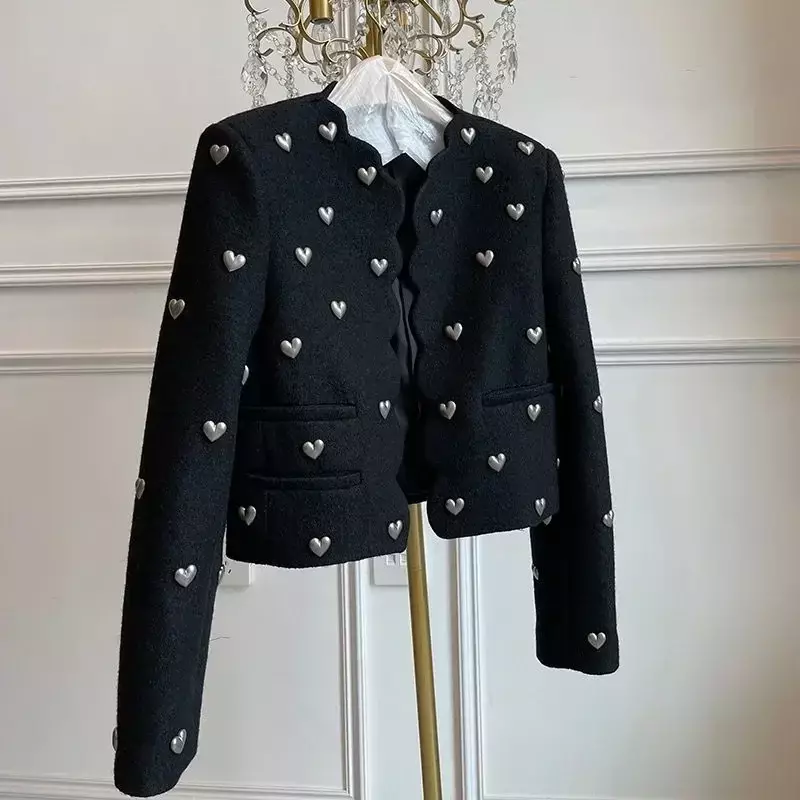 Modemarke Tweed Jacken für Frauen neue Designer O-Ausschnitt Langarm Wolle Mäntel Herbst Winter Outwear Vintage Koreanisch