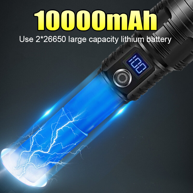 10000mAh High Power LED Flashlights Type-C Rechargeable LED Torch  5000M Ultra Powerful Flashlight Outdoor Tactical Lantern