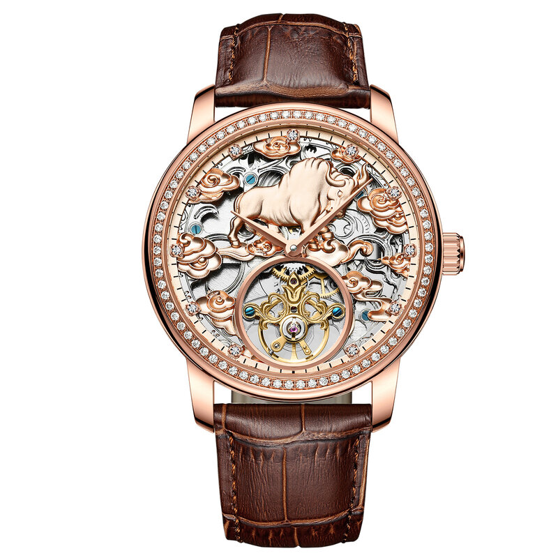 2022nowy zegarek w pełni automatyczny mechaniczny zegarek skeleton męski zegarek trend w modzie okrągła tarcza skórzany pasek mężczyzna zegarek reloj hombre