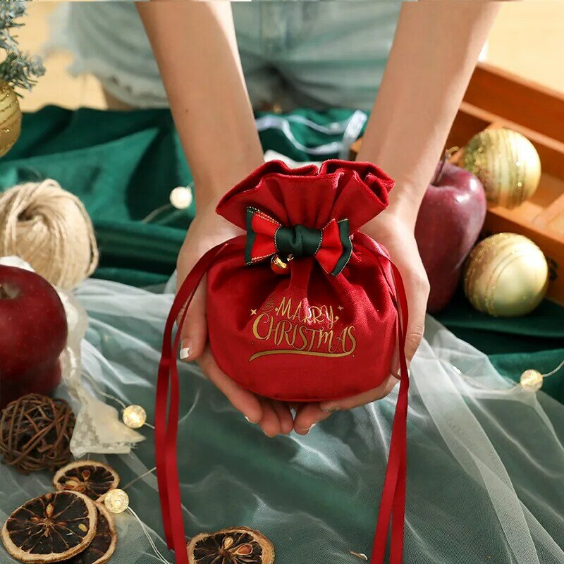 산타 자루 천 선물 가방, 캔디 핸들 가방, 홈 테이블용 크리스마스 트리 장식, 새해 2024 레드 노엘 크리스마스 선물