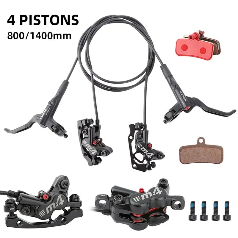 MEROCA 4-Piston MTB Hydraulic Brake Set With Silicone Protective Cover Front And Rear Brake 800mm/1400mm Bike Disc Brake For MTB