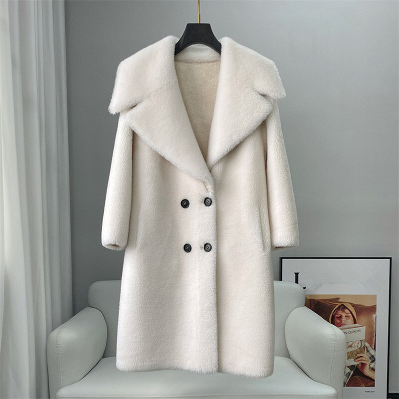 Aorice Women Luxury Long Wool Fur Coat Jacket Female Girl Winter New Sheep Shearing Coats  Over Size Parka Trench CT293