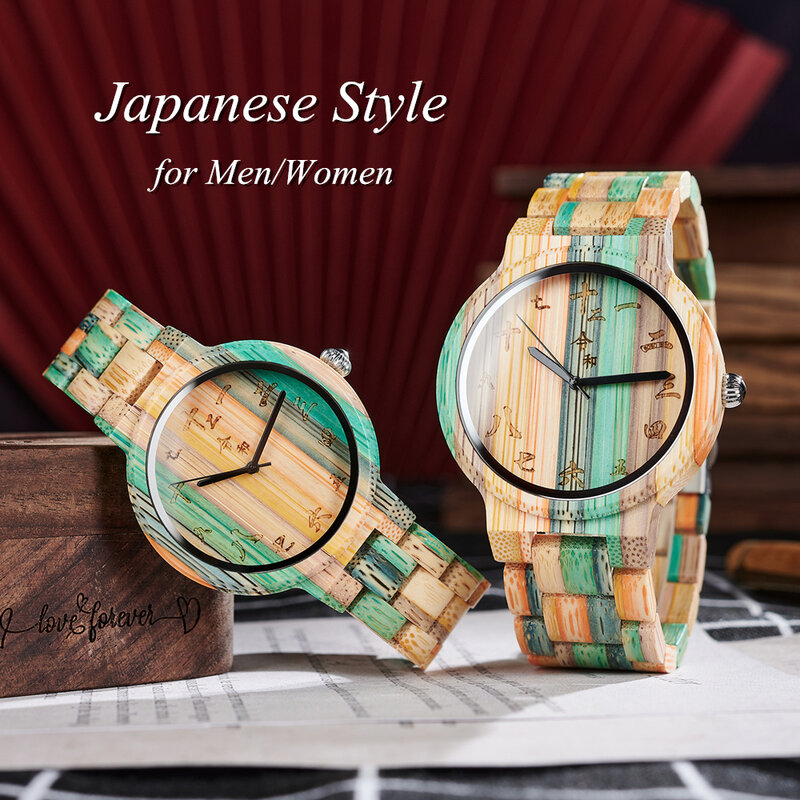 Styl japoński zegarki Bobo Bird mężczyzn i kobiet kolorowe drewniane zegarki na rękę wsparcie OEM Drop Shipping