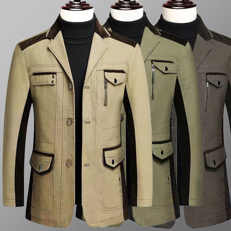 COO-Jaqueta masculina de bolso múltiplo, jaqueta casual de negócios, blazer fino de três botões, outono, 2023