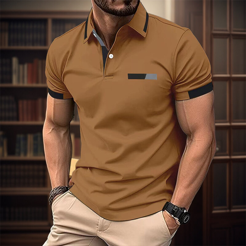 남성용 격자 무늬 라펠 반팔 골프 캐주얼 셔츠, 비즈니스 사무실 라펠 셔츠, 대형 남성 의류, 고품질, 여름 신상