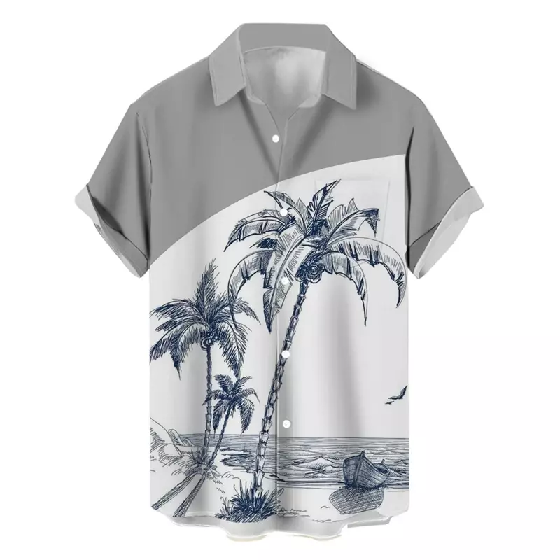 남성용 프린트 라펠 반팔 셔츠, 하와이안 휴가, 여름 캐주얼 통기성 거리 야외 작업, 데일리 2024, 새로운 스타일