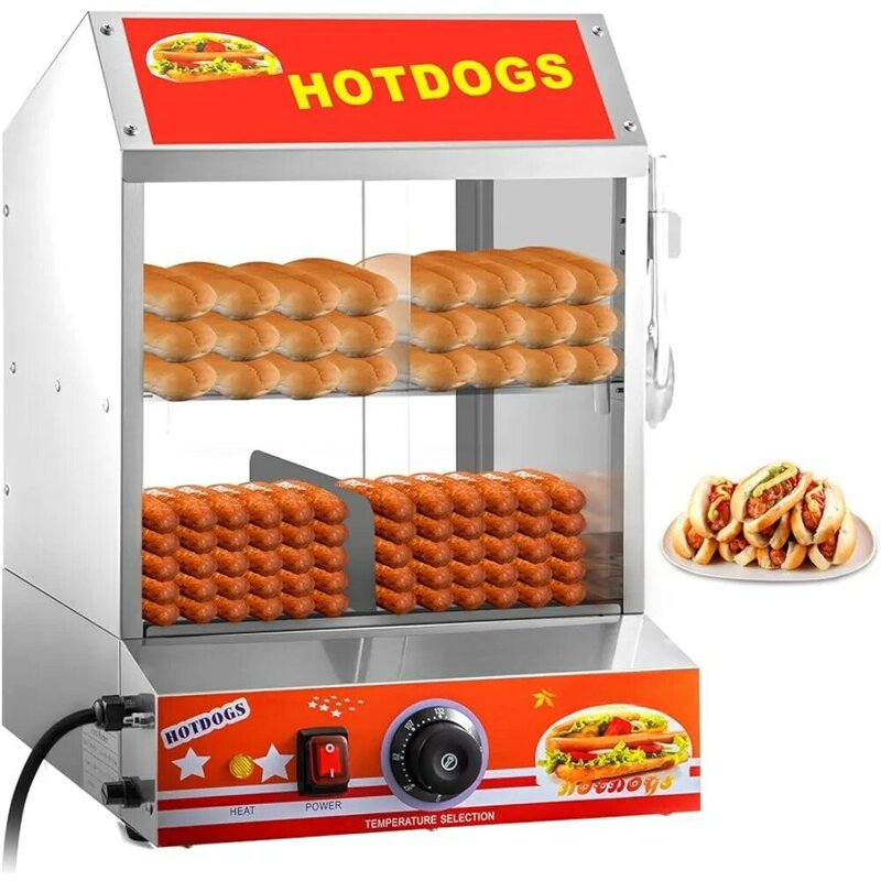 Vaporiera per cabina a 2 piani, in grado di adattarsi a 175 hot dog e 40 pane, con porta scorrevole in vetro temperato per hot pot