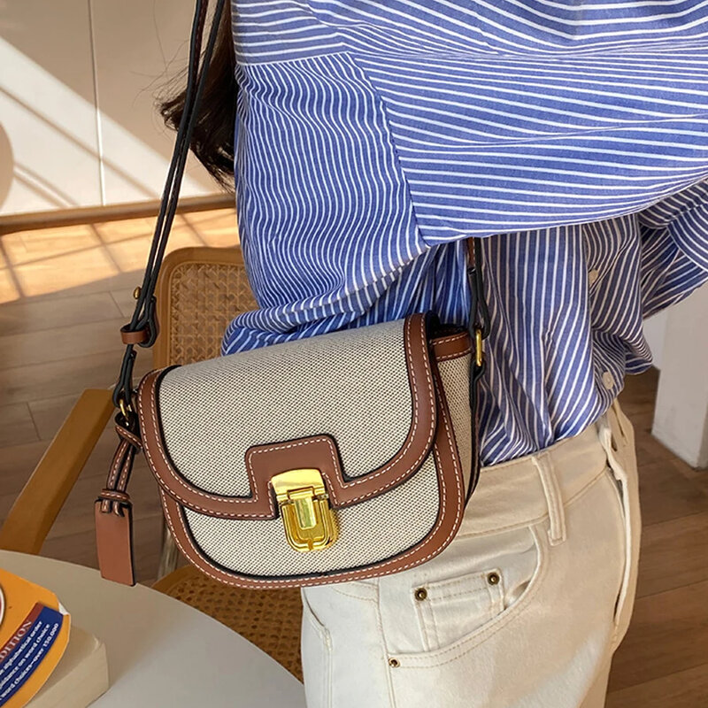 2023 baru gaya kecil Panel kontras kanvas Retro Satu bahu tas sadel selempang tas dompet antik desainer mewah dompet wanita