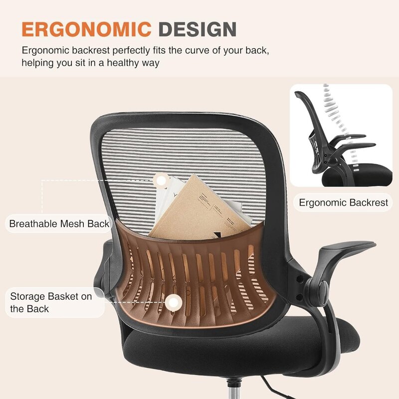 Sweetcrispy-cadeira ergonómica do computador, cadeira de trabalho giratória com malha mid-back, cadeira giratória com rodas