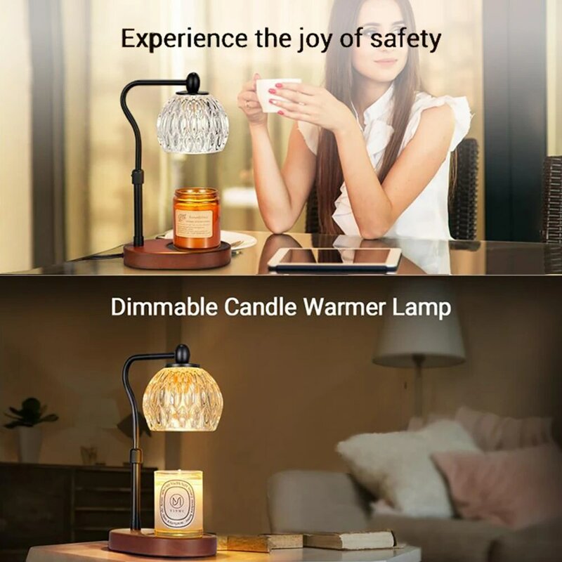 Lámpara calentadora de velas con temporizador, calentador de velas de altura ajustable, fusión de cera eléctrica, 2 bombillas, 4 niveles regulables