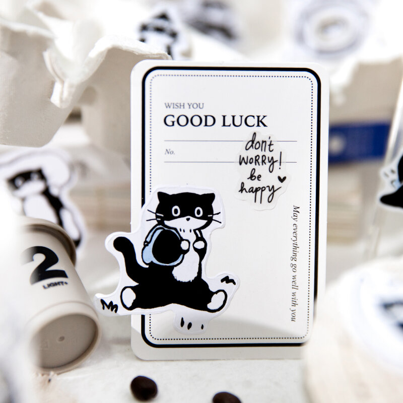 작은 검은 고양이 일기 시리즈 마커, 사진 앨범 장식, 아트 종이 스티커, 6 팩/로트