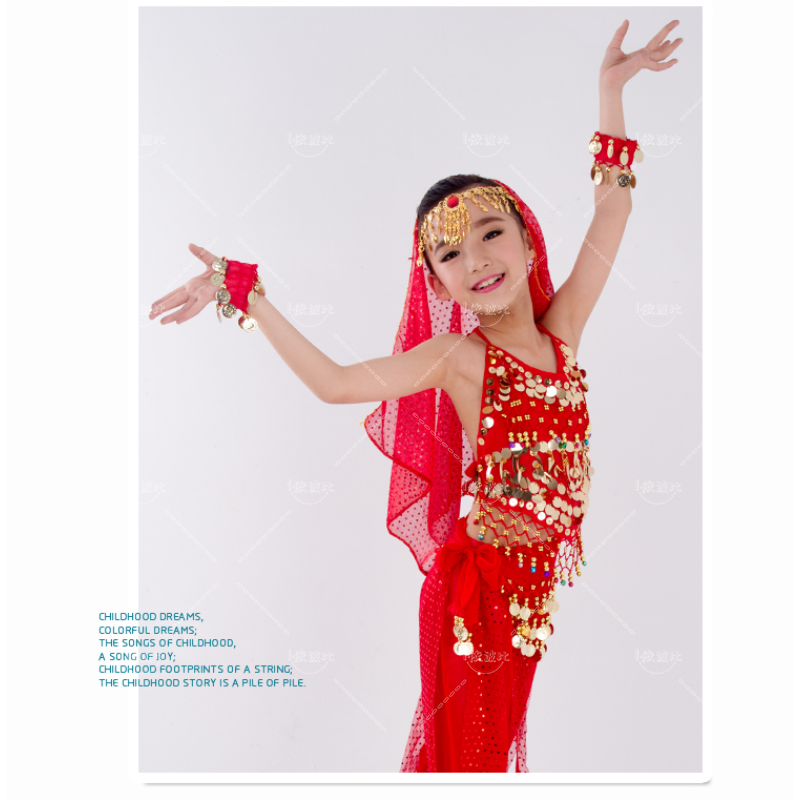 ชุดเต้นรำหน้าท้องสำหรับเด็กชุดเต้นรำตะวันออกสำหรับเด็กผู้หญิงชุดเต้นระบำหน้าท้องเด็กอินเดีย