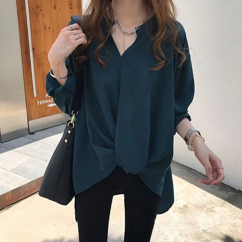 Siketu Chiffon Shirt Vintage Mouwen Blouse Vrouwen Office Lady Zwart Wit Chiffon Overhemd Hoge Kwaliteit Losse Solid Koreaanse Casual