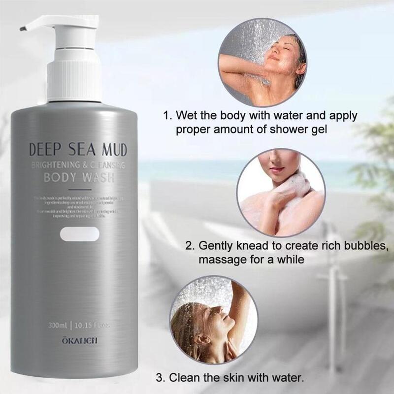 300ML Deep Sea Mud Volcanic Mud Body Wash Whitening Exfoliating Dirt Acne Moisturizing Cleansing Body Wash for girl