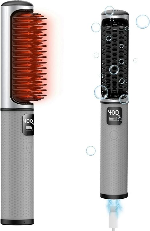 JMFONE Cordless Hair Straightener Brush, [2024 Upgraded] USB Rechargeable,Portable Mini Straighening Hair Hot Brush,Quick Heat &