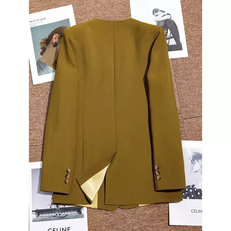 Rosa gelbe Frauen formale Blazer für Herbst Winter weibliche Langarm V-Ausschnitt Büro Damen Business Work Wear Jacke